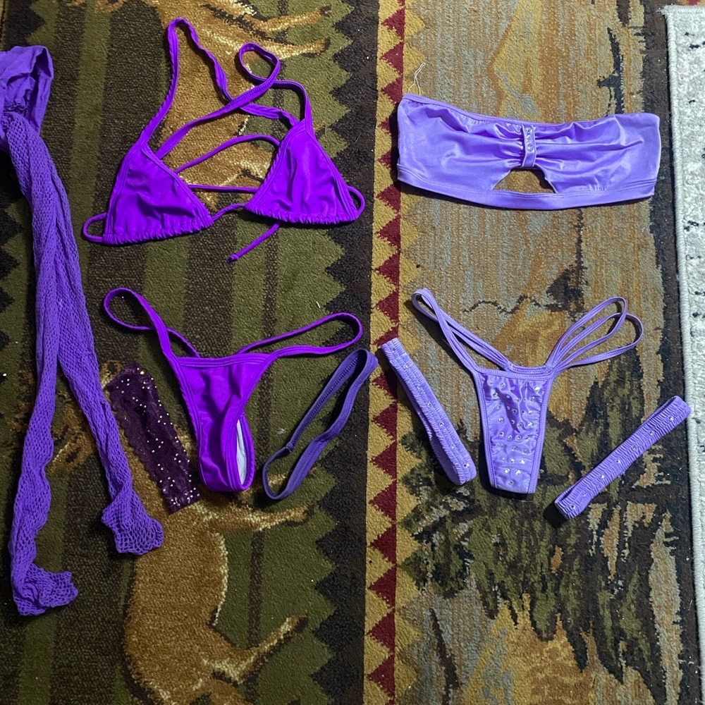 Angel Candy Purple Dancewear Sets with Garters and Purple Fishnets